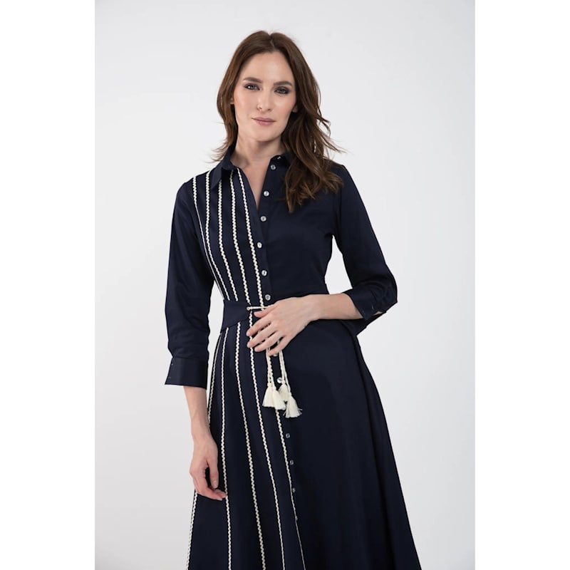 Izabela Mandoiu Midi Shirtdress with Lace Appliqu - Blue