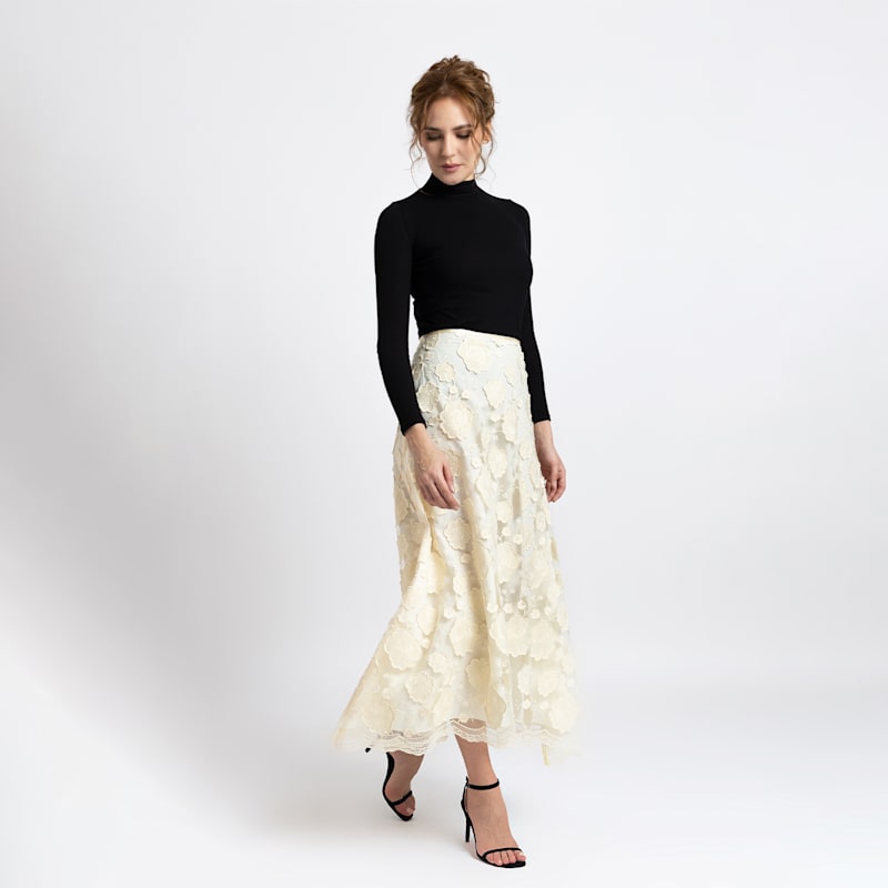 Midi Skirt In Ivory Floral Embroidered Organza | IZABELA MANDOIU