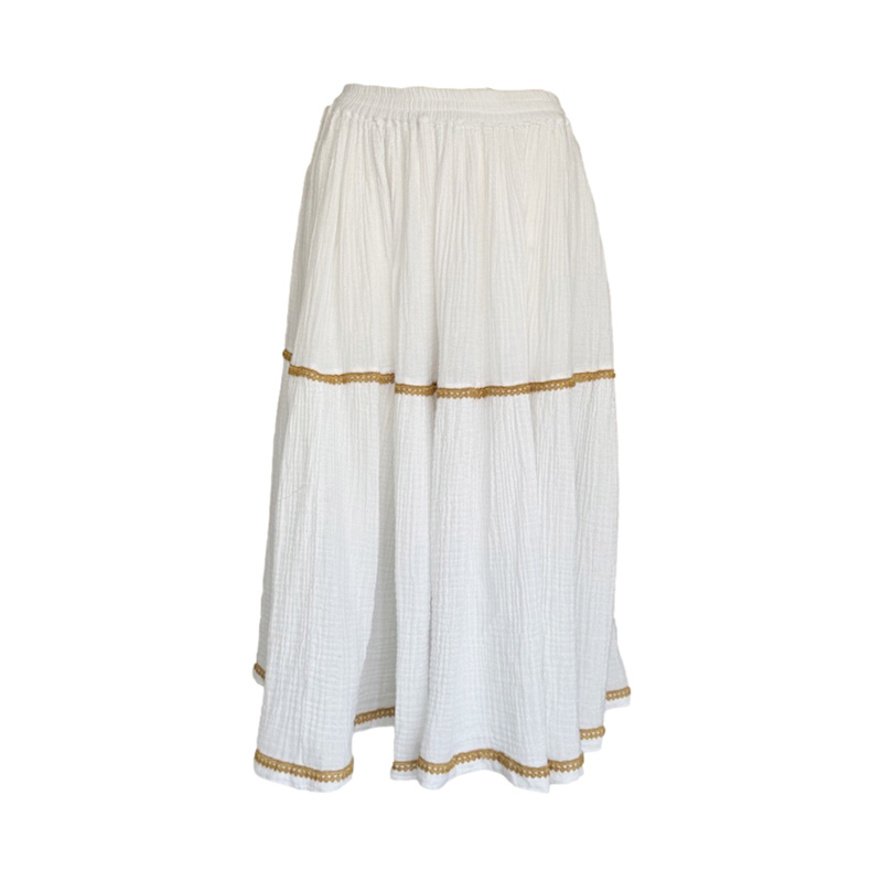 Thumbnail of Midi Skirt In Textured Cotton With Lace Trims White image