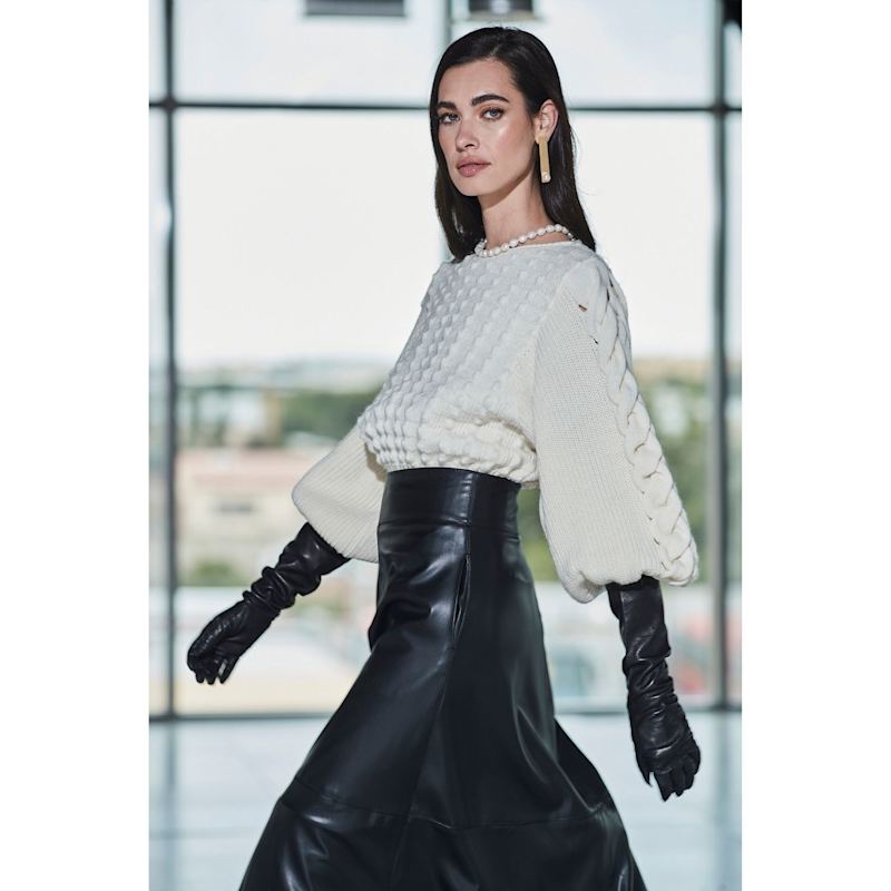 Thumbnail of Jet Black Faux Leather High-Waisted Midi Skirt image