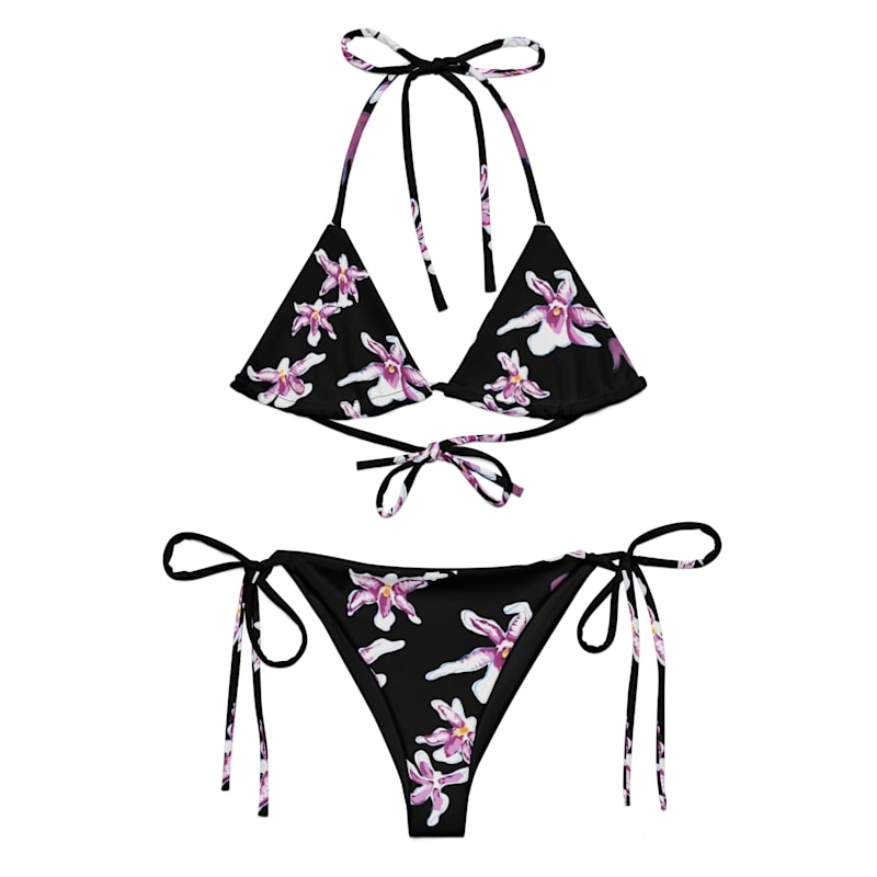 Thumbnail of Midnight Bloom Recycled Black String Bikini image