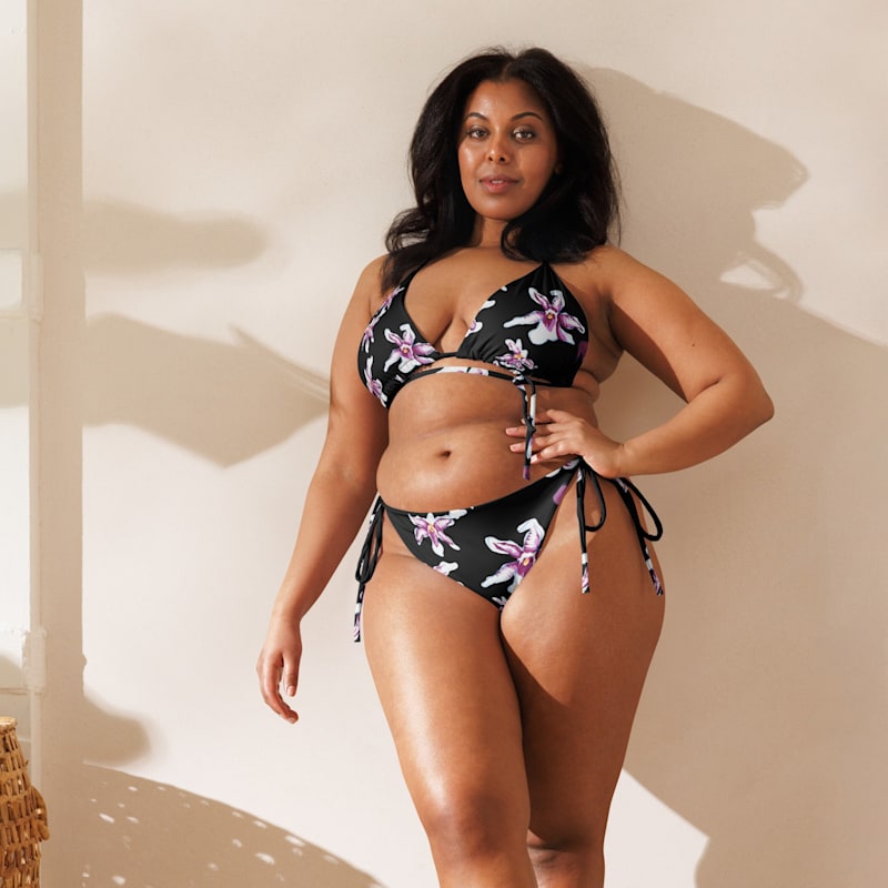 Thumbnail of Midnight Bloom Recycled Black String Bikini image