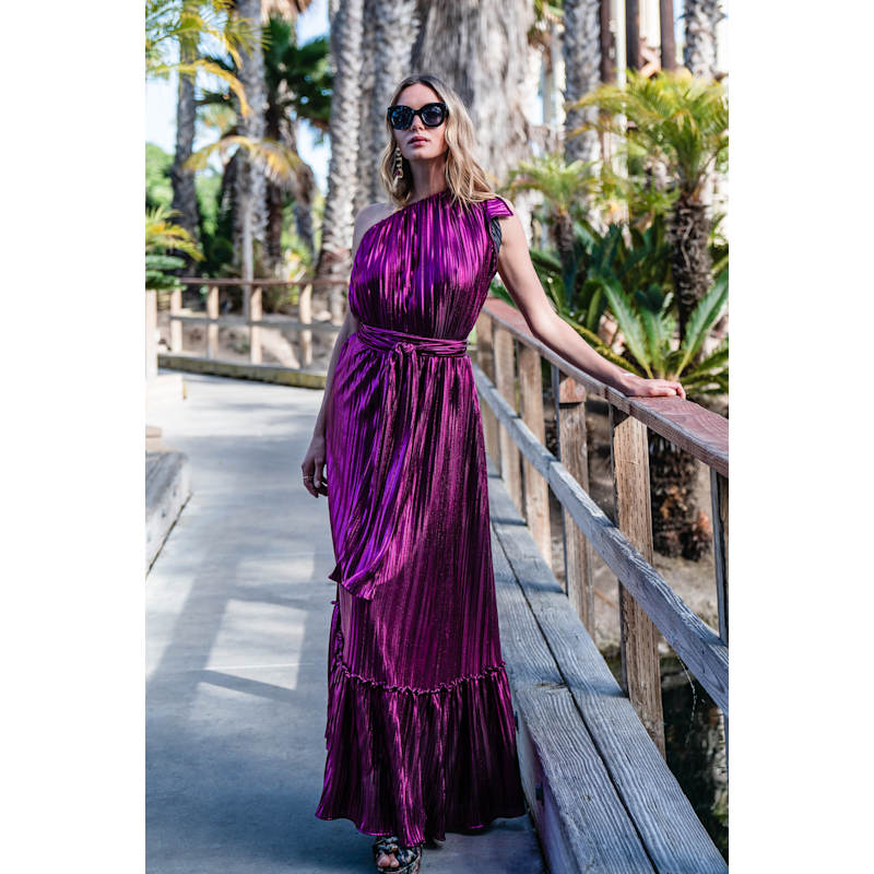 fitted lace wedding dress The Damian Pleated One Shoulder Midi Dress