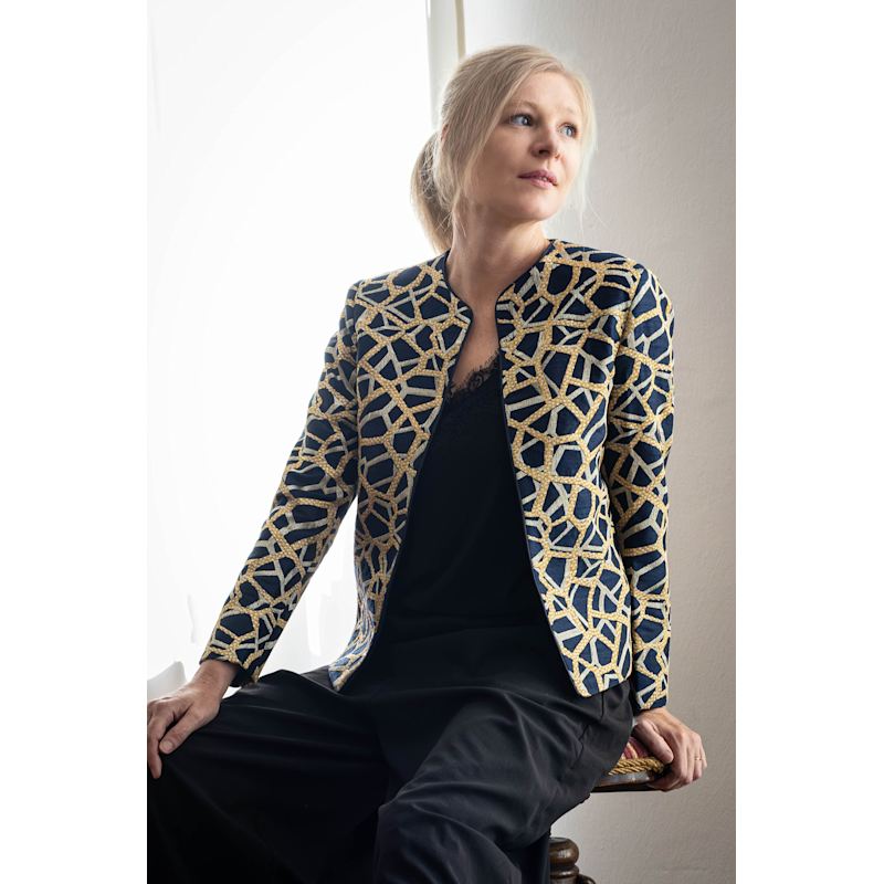 Thumbnail of Embroidered Tussar Silk Jacket - Gold & Silver, Open Front Coat - Statement Piece image