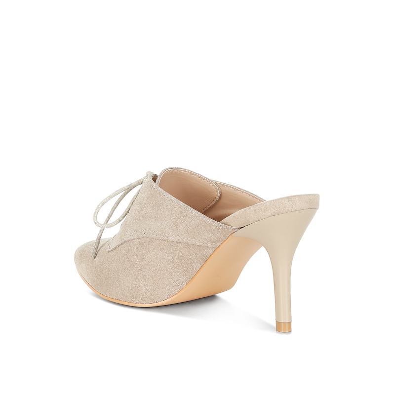 Thumbnail of Miladi Genuine Suede Leather Stiletto Mules In Beige By Rag & Co image