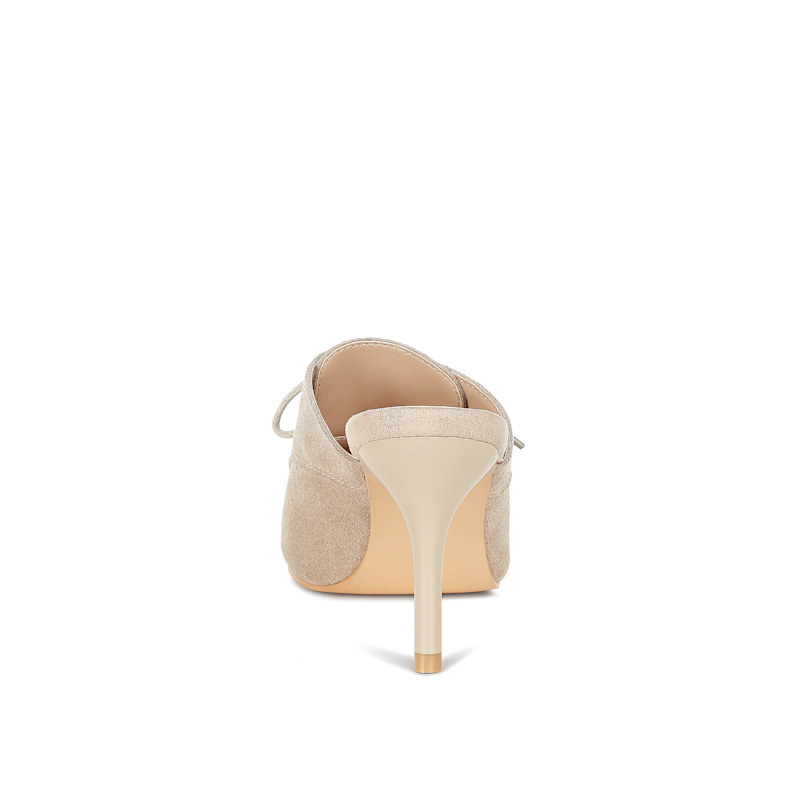 Thumbnail of Miladi Genuine Suede Leather Stiletto Mules In Beige By Rag & Co image