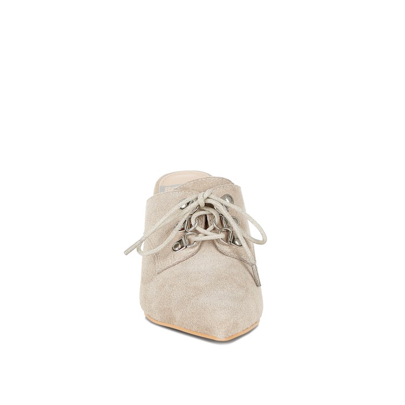 Thumbnail of Miladi Genuine Suede Leather Stiletto Mules In Beige By Rag & Co image