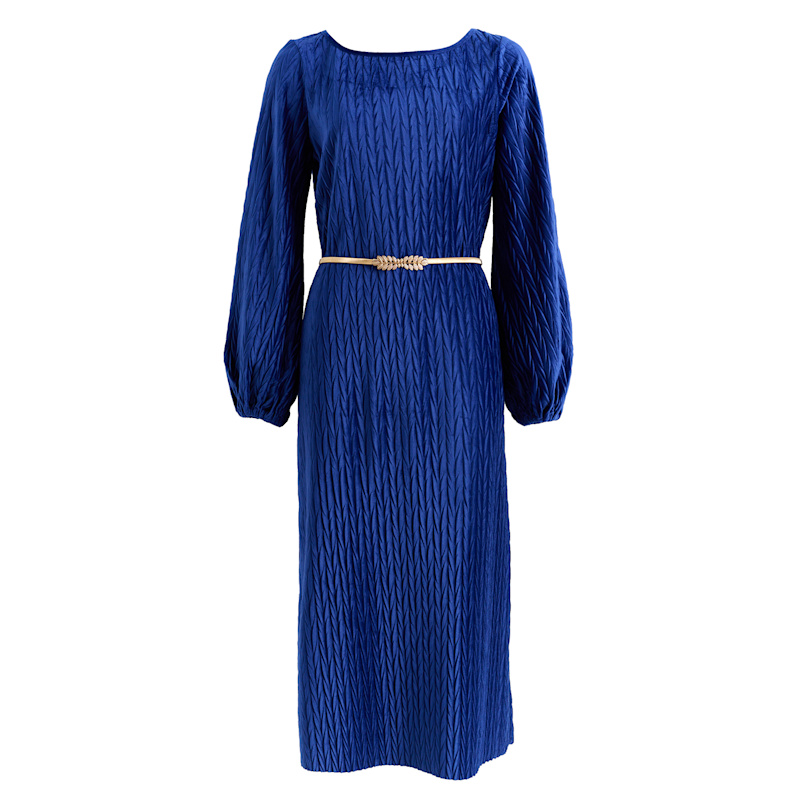 velvet blue midi dress Blue Ribbed Velvet Smocked Midi Dress