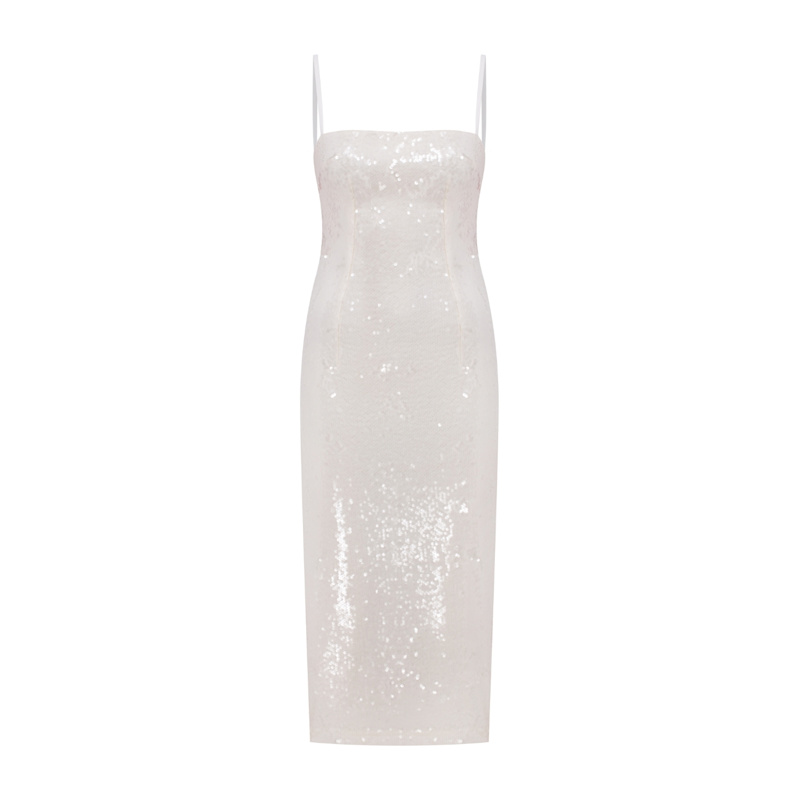 Nazli Ceren Miles Sequin Midi Dress - White