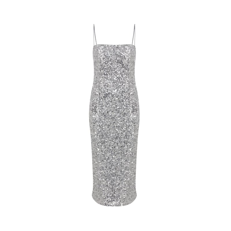 Thumbnail of Miles Sequin Midi Dress In Silver image
