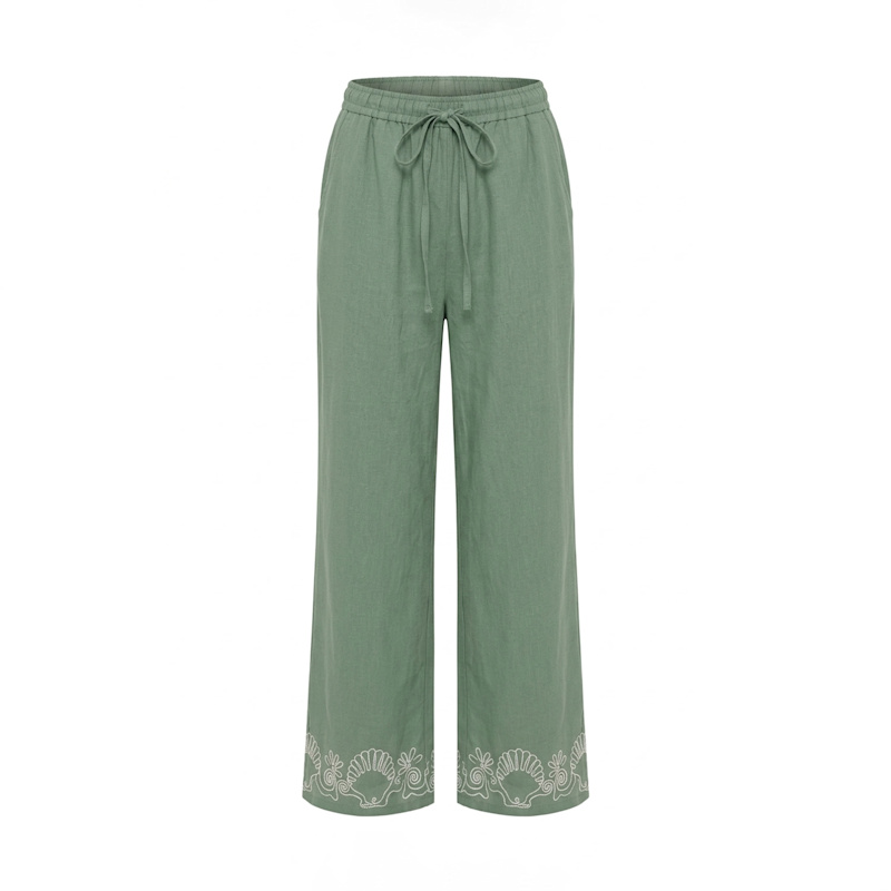 Thumbnail of Milly Wide Leg Embroidered Trouser In Green image