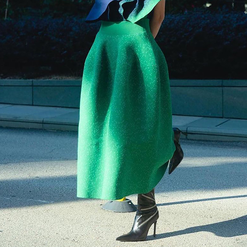 Thumbnail of Polka Dot Green Puffy High Waisted Maxi Skirt image
