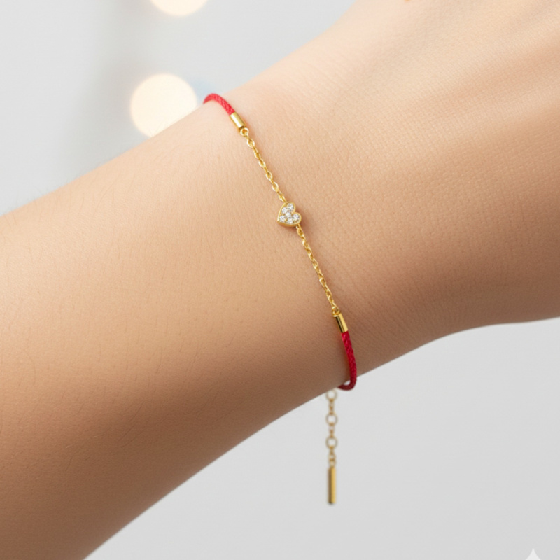 Thumbnail of Mini Gold Heart With Durable Red Silk Thread Bracelet image