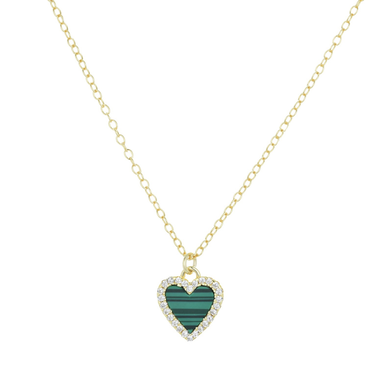 Thumbnail of Mini Malachite Heart Necklace With Crystals image