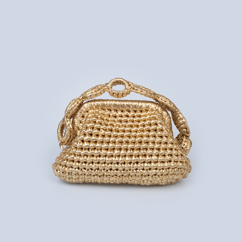 Mini Metallic Crochet Clutch Bag - Persefoni Gold | SIBYLLA