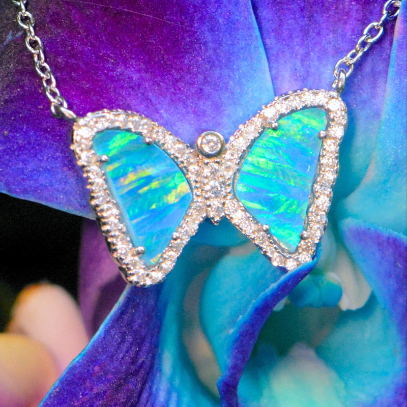 Thumbnail of Mini Opal Butterfly Necklace - Blue Green Silver image