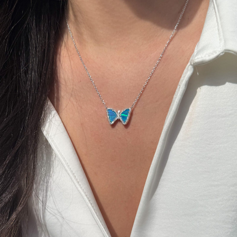 Thumbnail of Mini Opal Butterfly Necklace - Blue Green Silver image