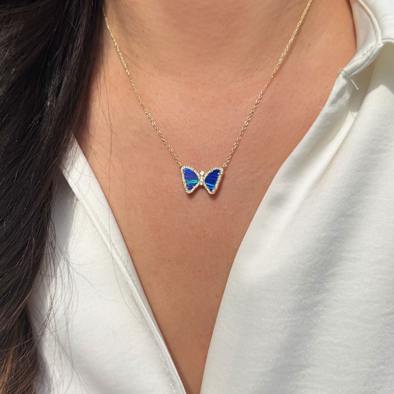 Thumbnail of Mini Opal Butterfly Necklace - Blue Green Silver image
