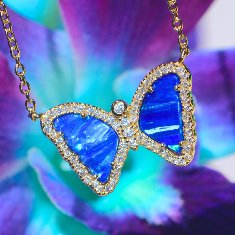 Thumbnail of Mini Opal Butterfly Necklace - Blue Green Silver image