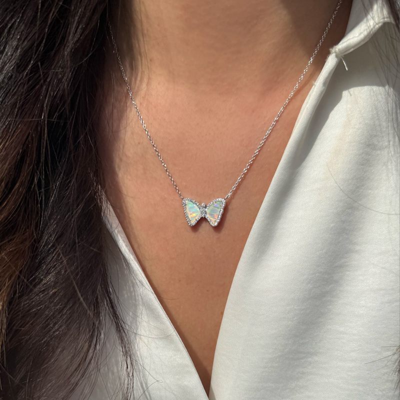 Thumbnail of Mini Opal Butterfly Necklace - Blue Green Silver image