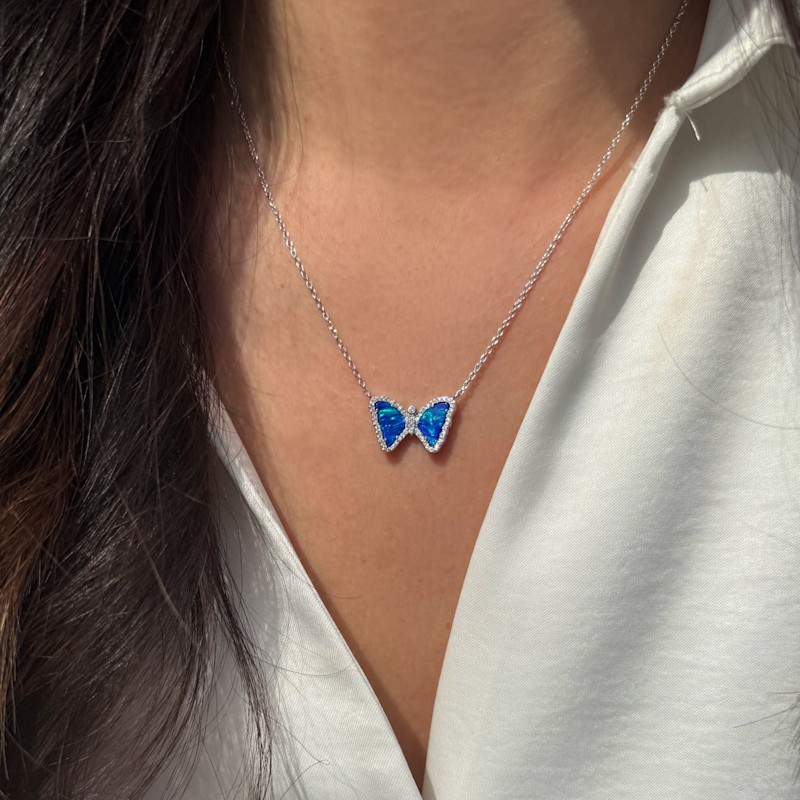 Thumbnail of Mini Opal Butterfly Necklace - Blue Green Silver image