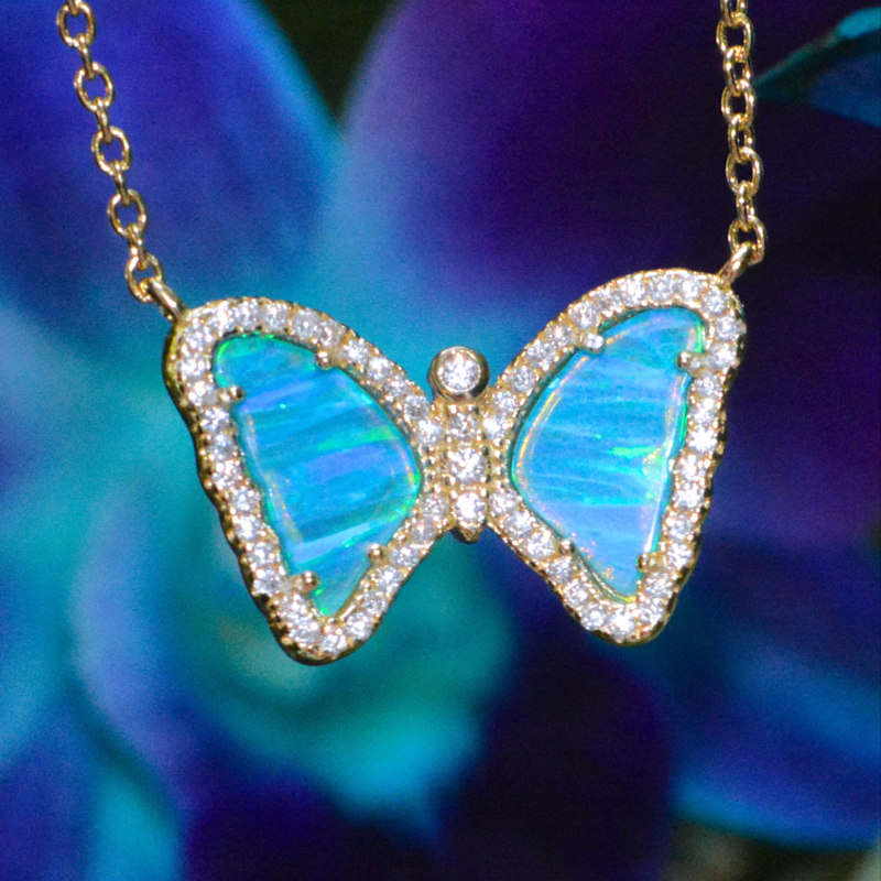 Thumbnail of Mini Opal Butterfly Necklace - Blue Green Silver image