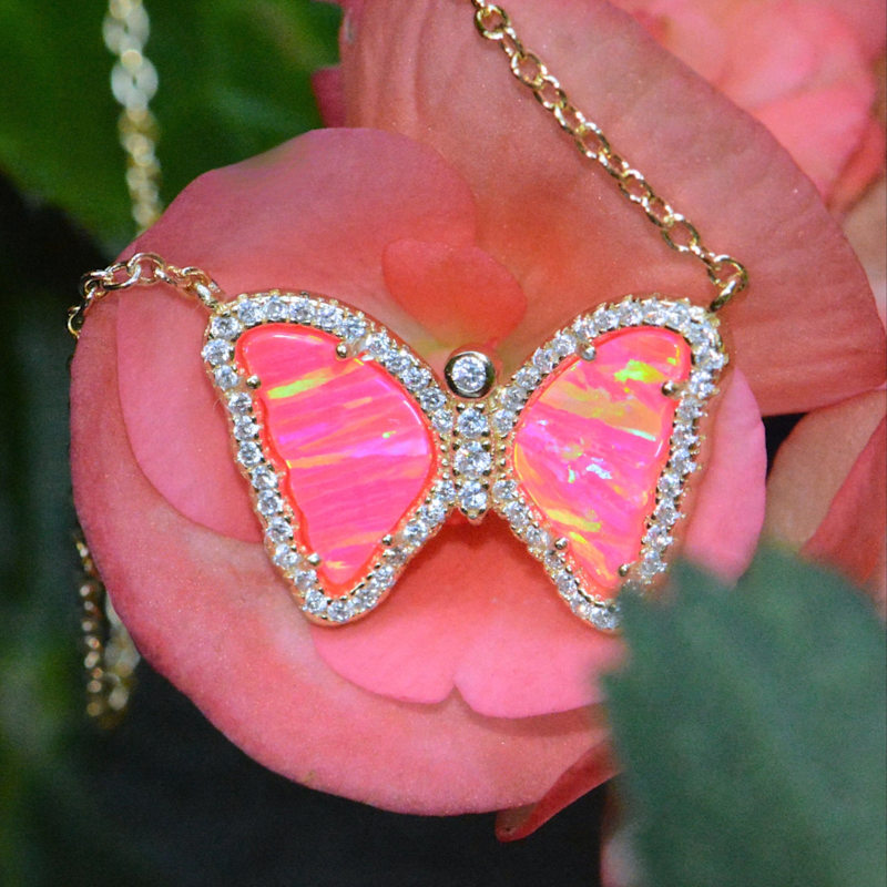 Thumbnail of Mini Opal Butterfly Necklace - Blue Green Silver image