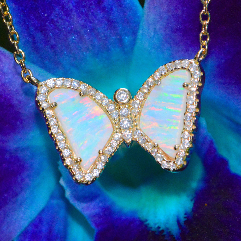 Thumbnail of Mini Opal Butterfly Necklace - Blue Green Silver image