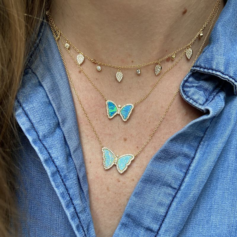 Thumbnail of Mini Opal Butterfly Necklace - Blue Green Silver image