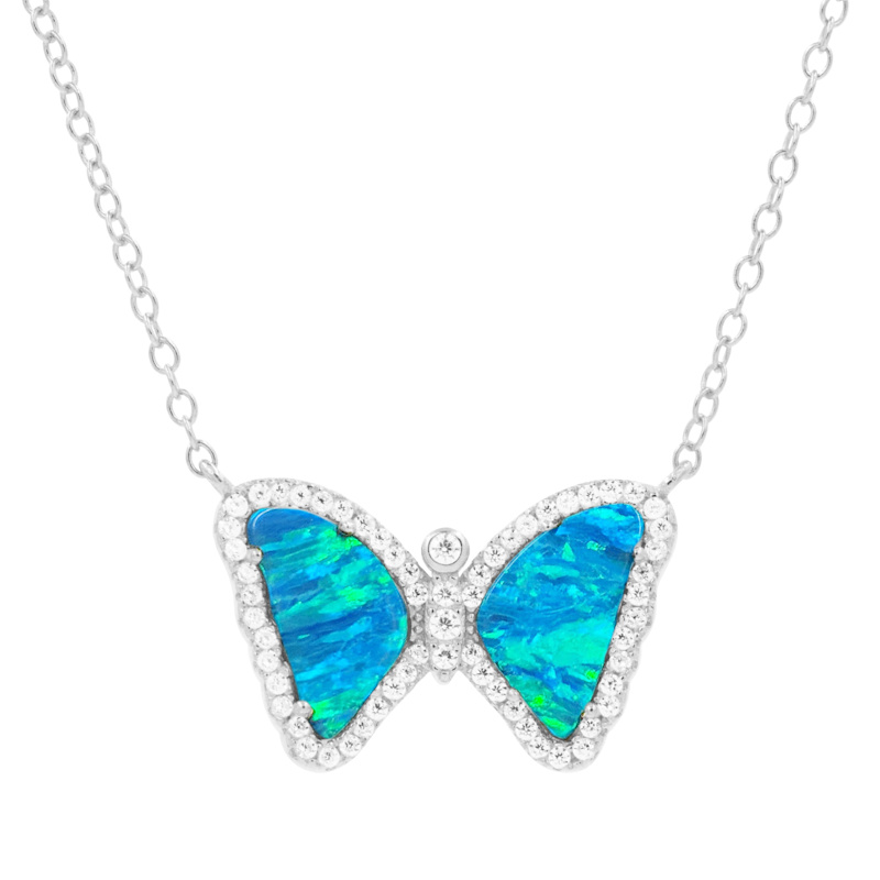 Thumbnail of Mini Opal Butterfly Necklace - Blue Green Silver image