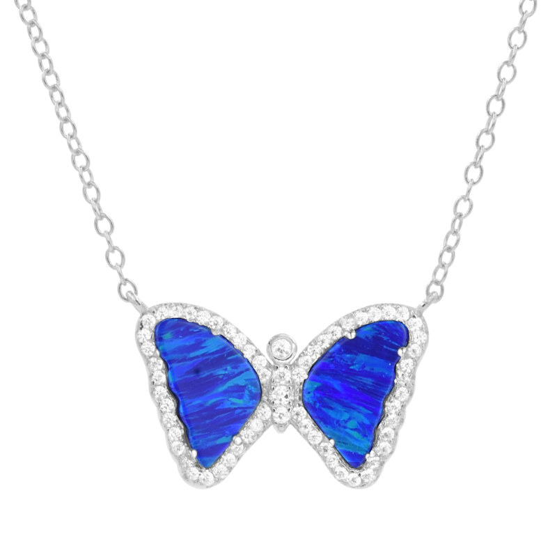 Thumbnail of Mini Opal Butterfly Necklace - Blue Green Silver image
