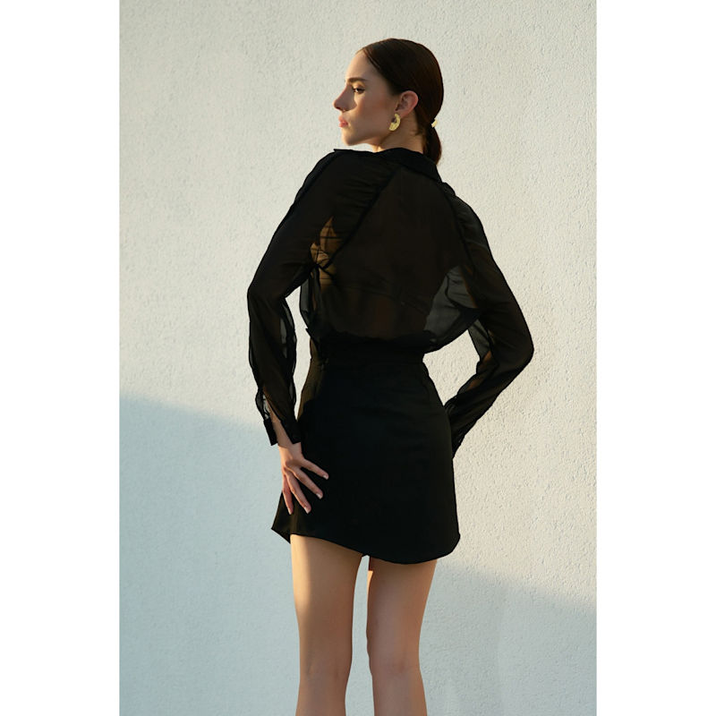 Thumbnail of Mini Skirt With Rounded Hemline- Black image