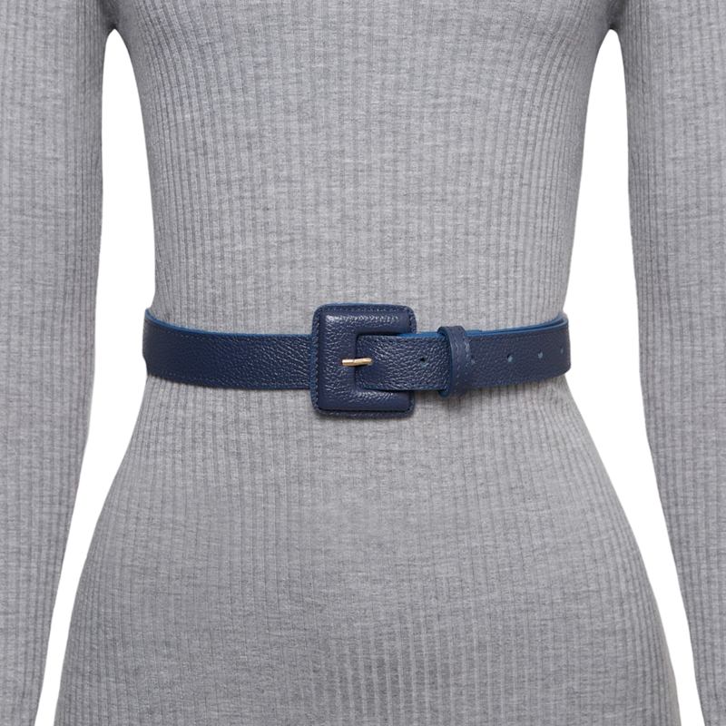 Thumbnail of Mini Square Narrow Leather Belt - Navy Blue image