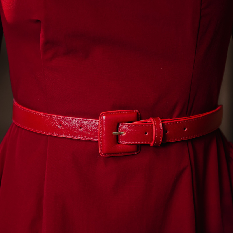 Thumbnail of Mini Square Narrow Leather Belt - Red image