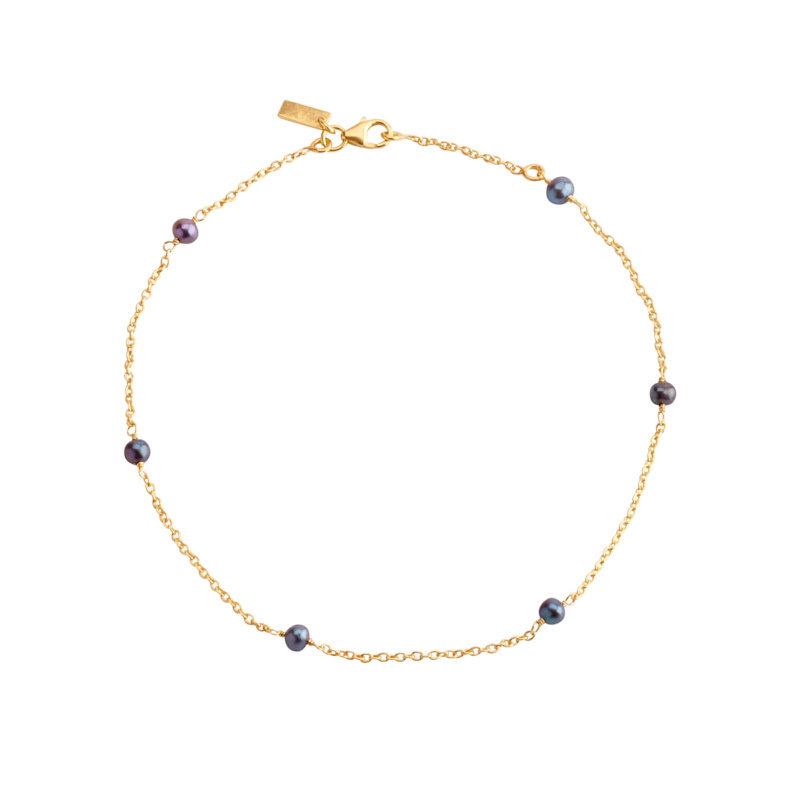 Thumbnail of Minimal Pearl Anklet - Black Pearl & Gold Vermeil image