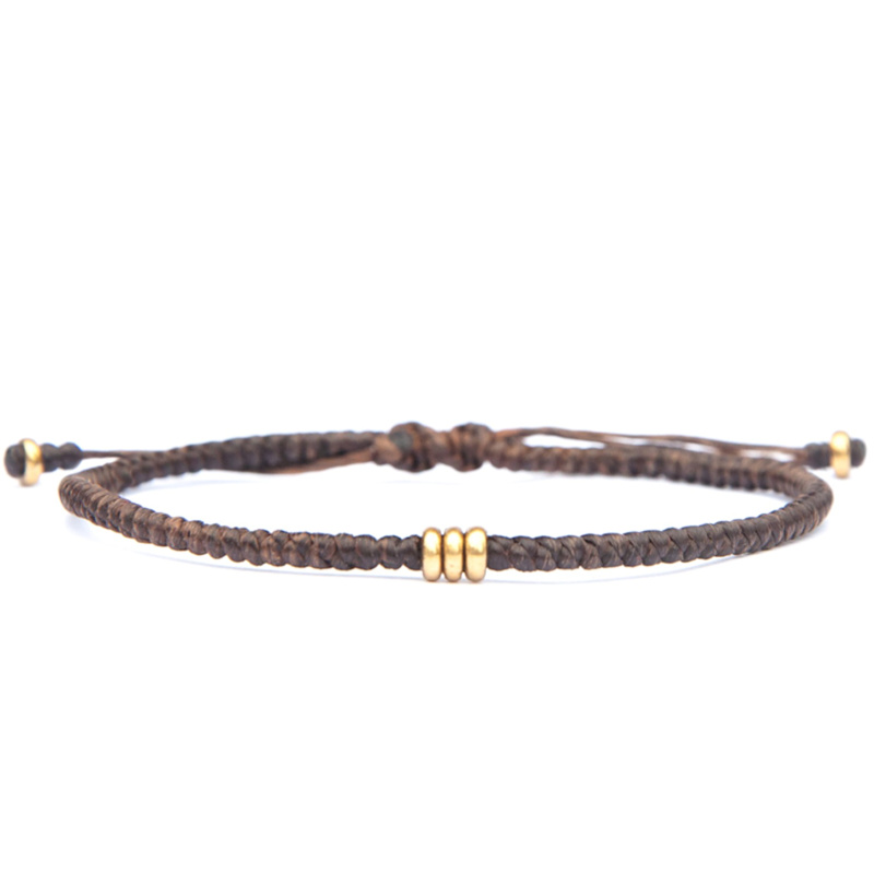 Thumbnail of Minimalist Brown Cord And Brass Bracelet For Men - Soul Brass image