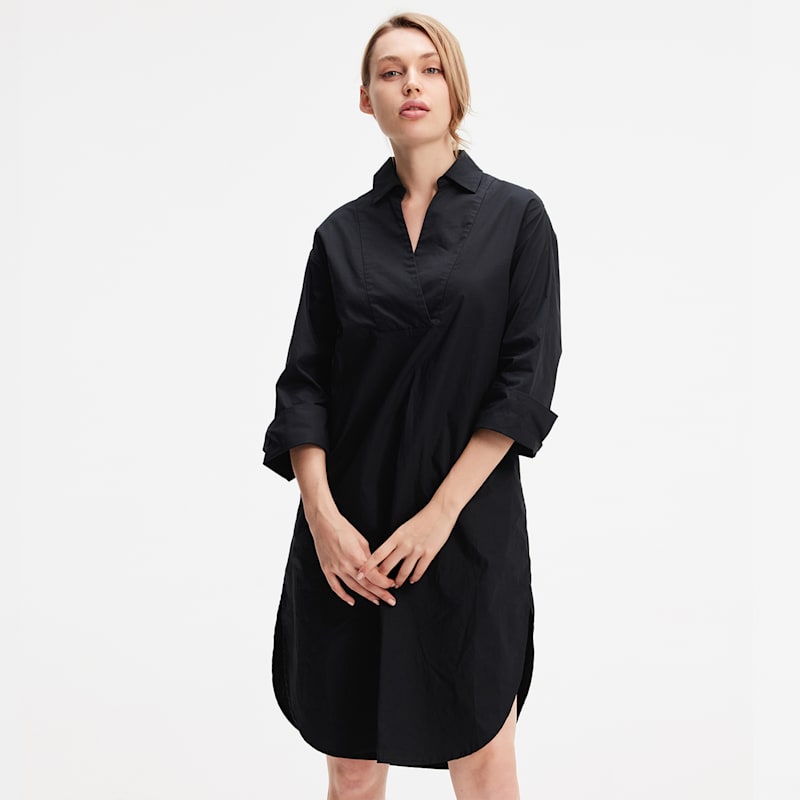 white christmas dresses Buy Black Cotton Poplin Fit and Flare Short Button-Down Shirt Dress Online  at SeamsFriendly