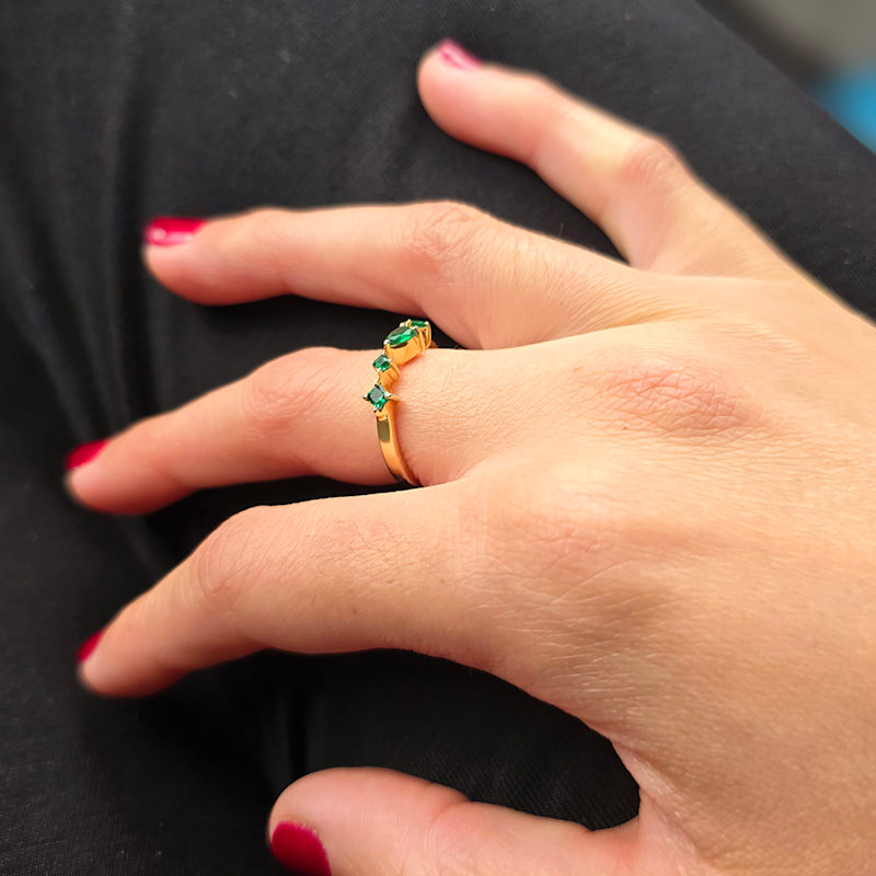Thumbnail of Minimalist Emerald Gemstone May Birthstone Adjustable Gold Vermeil Ring image