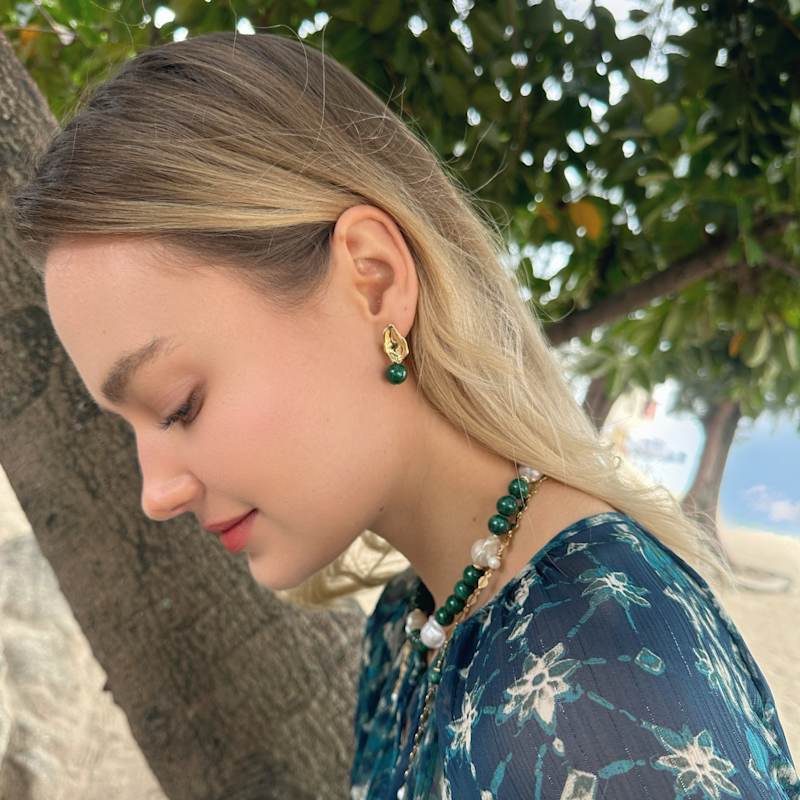 Thumbnail of Minimalist Malachite Dangle Earrings image