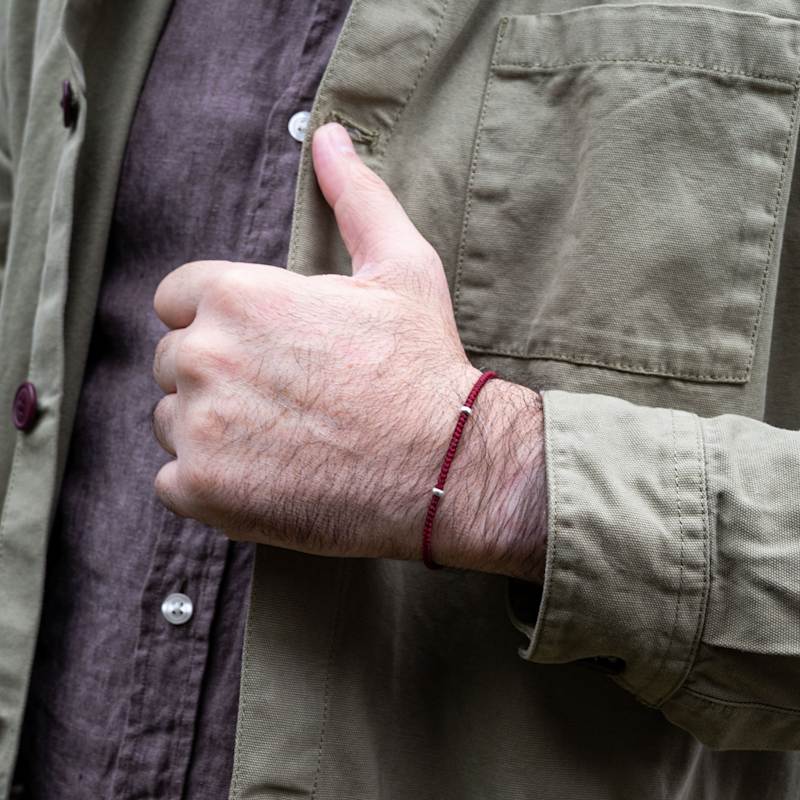 Minimalist Mens Black Rope Bracelet With Sterling Silver - Main Image