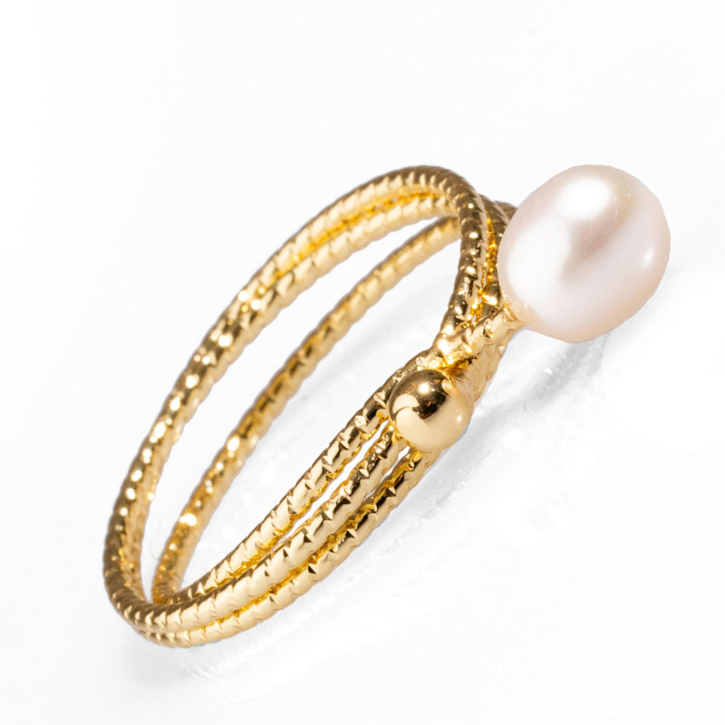 Thumbnail of Minimalist Pearl & Gold Elegant Cocktail Ring - White image
