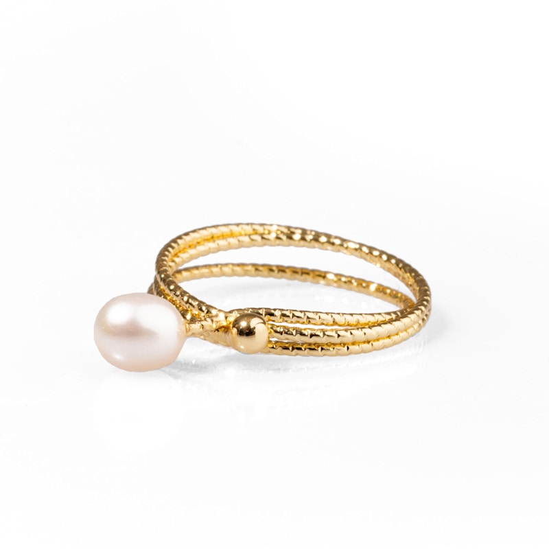 Thumbnail of Minimalist Pearl & Gold Elegant Cocktail Ring - White image