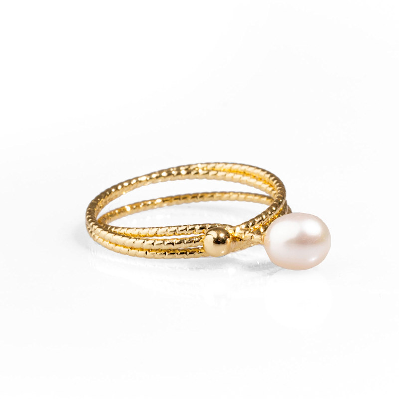 Thumbnail of Minimalist Pearl & Gold Elegant Cocktail Ring - White image