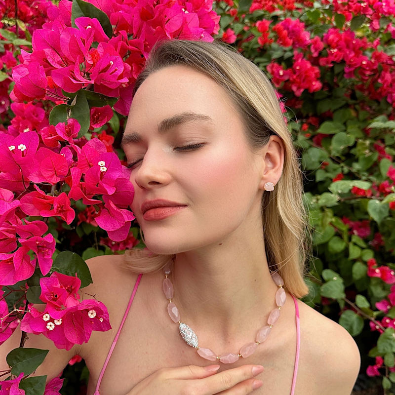 Thumbnail of Minimalist Rose Quartz Stud Earrings image