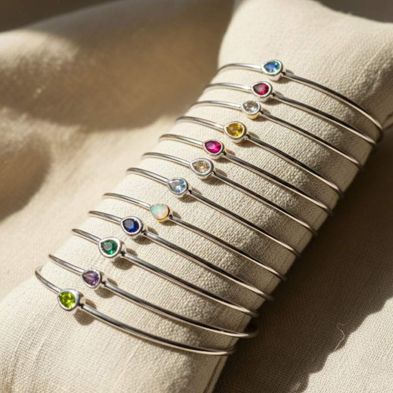 Thumbnail of Minimalist Sterling Silver Citrine November Birthstone Bangle Bracelet image