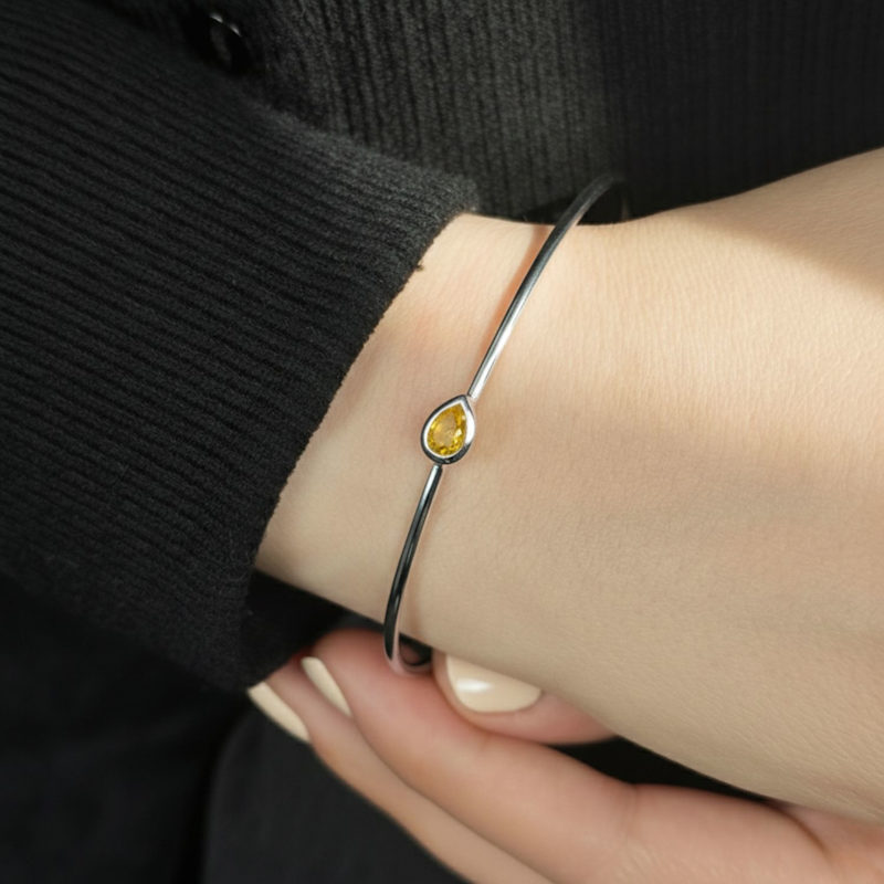 Thumbnail of Minimalist Sterling Silver Citrine November Birthstone Bangle Bracelet image