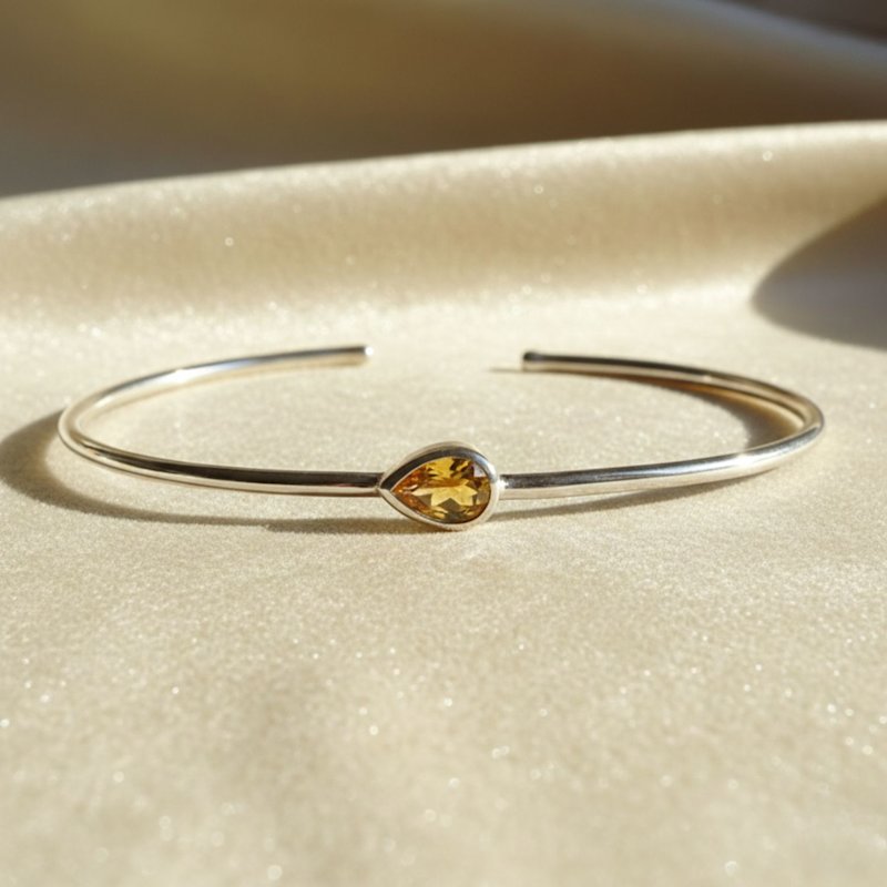 Thumbnail of Minimalist Sterling Silver Citrine November Birthstone Bangle Bracelet image