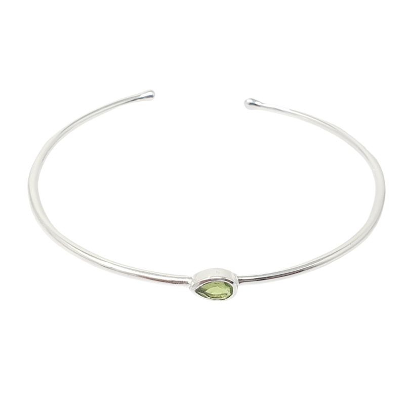 Thumbnail of Minimalist Sterling Silver Peridot August Birthstone Bangle Bracelet image