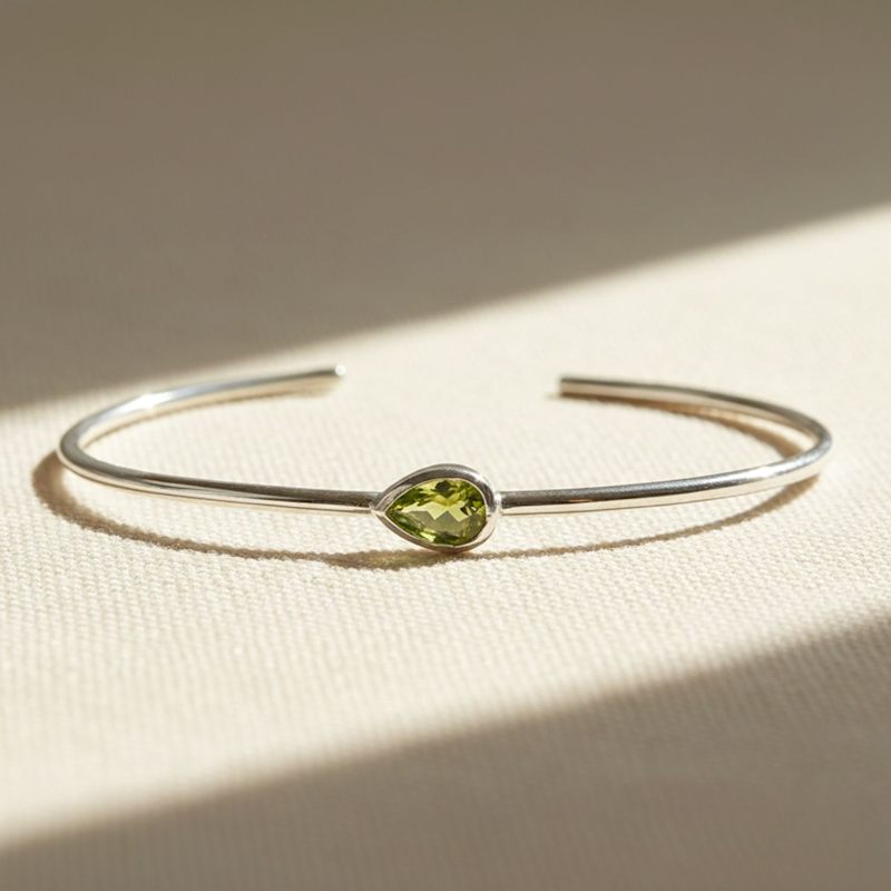 Thumbnail of Minimalist Sterling Silver Peridot August Birthstone Bangle Bracelet image
