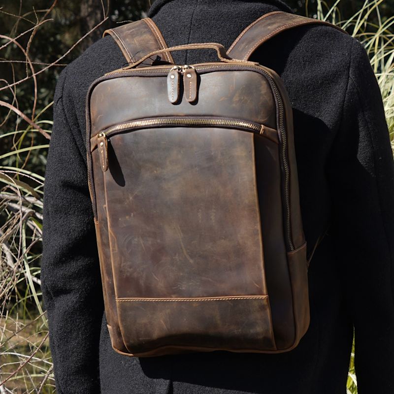Minimalist Zip Open Leather Backpack | Touri | Wolf & Badger